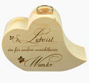 ZirbenHerz aus Holz, Arvenholz, Zirbelkiefer mit eingravierten Spruch: "Liebe ist ein für Andere unsichtbares Wunder..."